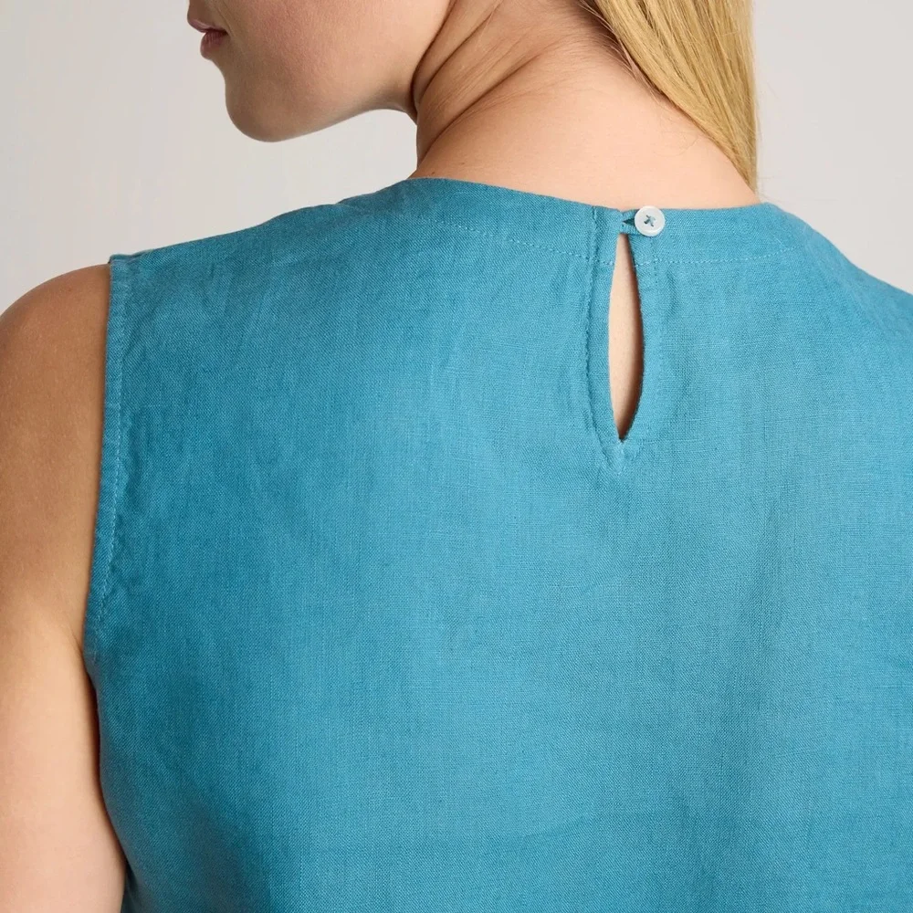 Quince Women 100% European Linen Sleeveless Spring Tank Top Teal Lg Mineral Blue - Picture 3 of 14